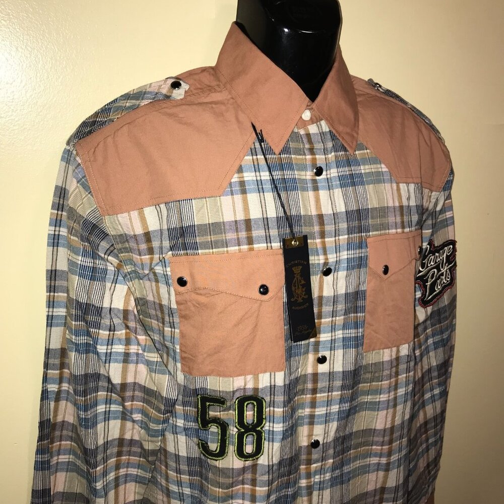 Men's Christian Audigier Pearl Snap Button Long Sleeve Western Shirt -Size: XL - Picture 6 of 16